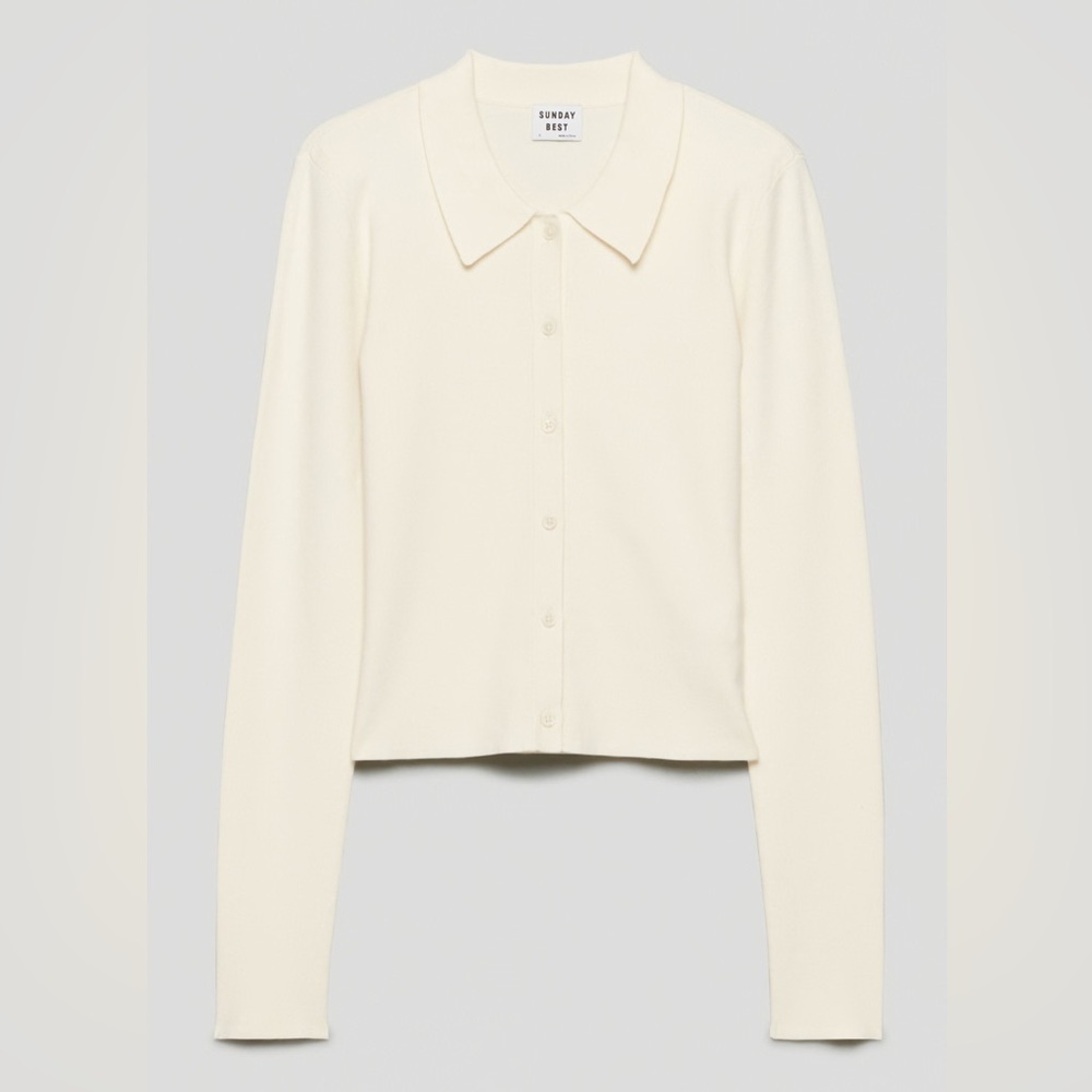 Aritzia Cream Button-Up Collared Cardigan